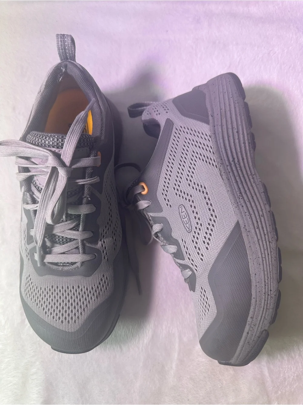 Keen Gray Mesh Athletic Sneaker with Orange Accent